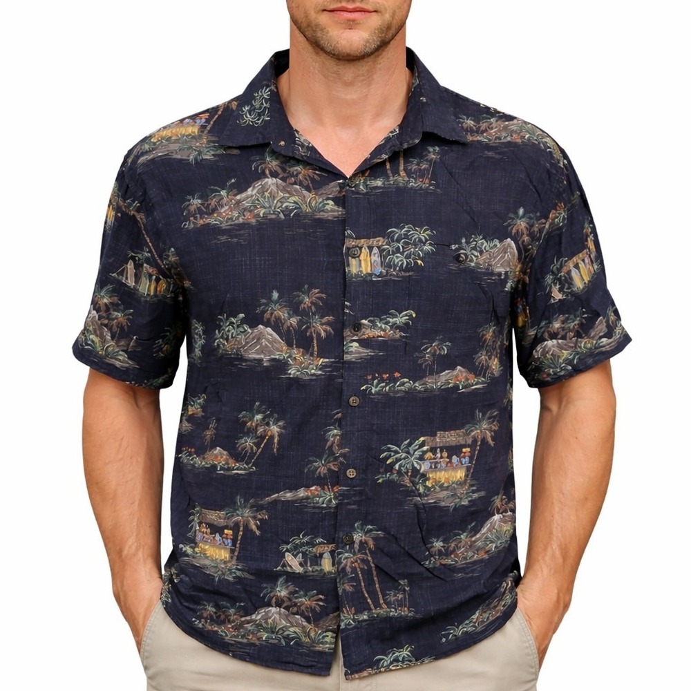Campia Moda Hawaiian Aloha Shirt 2XL Islands Palm Trees Beach Bar Surfboards